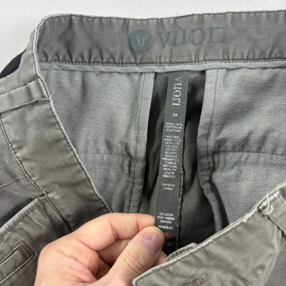 Vuori Pants Mens 33x29‎ Gray Collins Chino Casual Cotton Twill Tapered